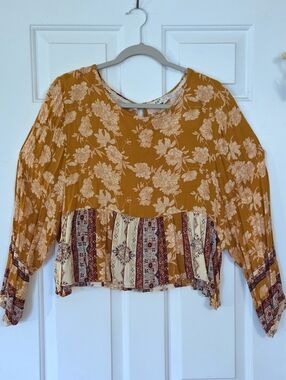 Jolt Yellow Floral Cropped Boho Blouse